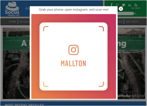 Instagram ad etiketi içeren bir çıkış açılır penceresi.