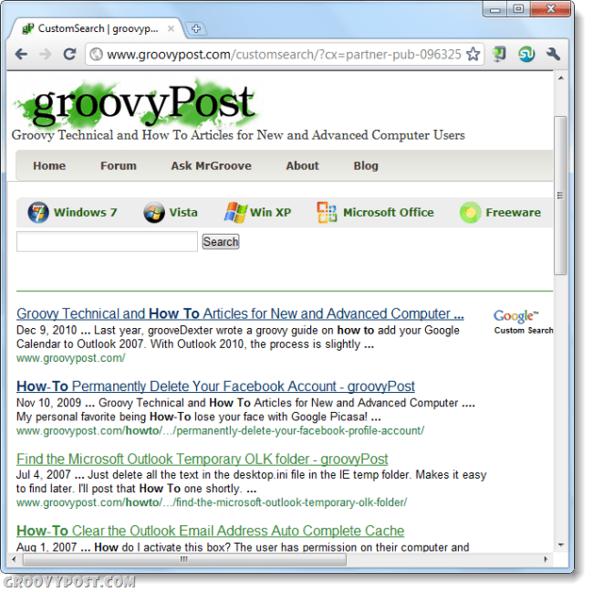 groovypost google özel arama