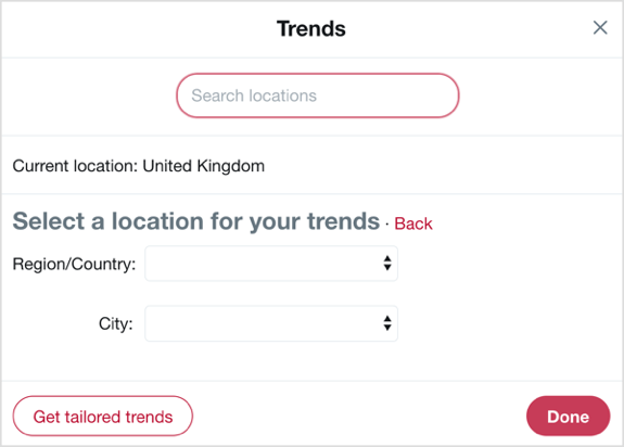 Twitter trendleriyle odaklanmak istediğiniz ülkeyi ve şehri seçin.