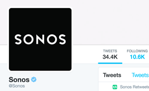 Sonos Twitter hesabı doğrulandı ve mavi Twitter onaylı rozetini gösteriyor.
