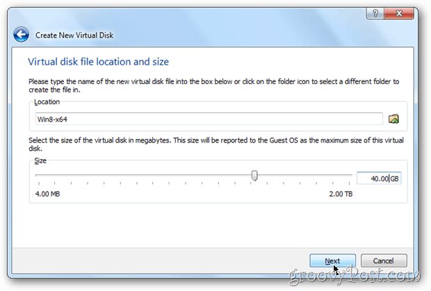 VirtualBox disk boyutu yapılandırma pencereleri 8