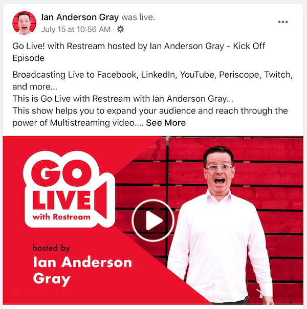 Ian Anderson Gray için Facebook canlı video tekrar yayını