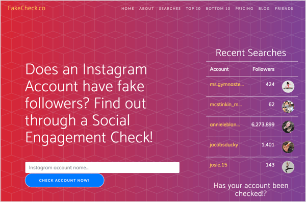 FakeCheck.co ile sahte Instagram takipçilerini kontrol edin.
