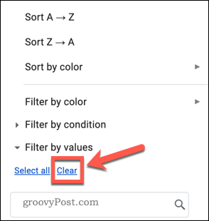 Google E-Tablolar filtresini temizleme