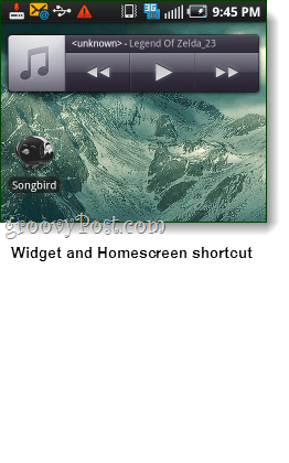 songbird android widget ve kısayol ekran görüntüsü