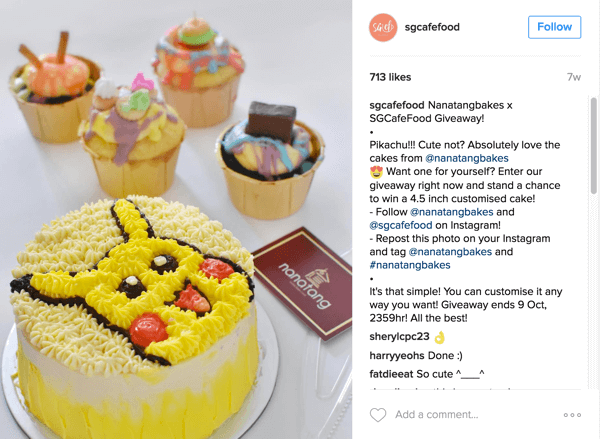 Singapur'daki Café Food, Instagram hesabı aracılığıyla Nanatang Bakes'in hediyesini tanıttı.