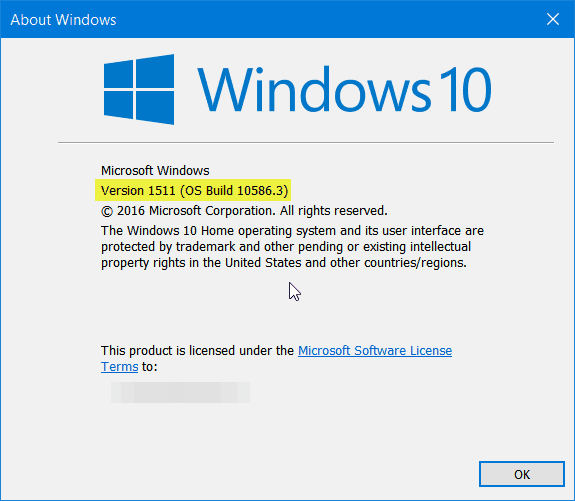 Windows 10 Sürüm 1511