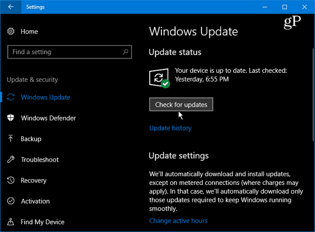 1 Windows 10 Güncellemeleri Kontrol Et