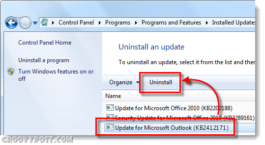Windows 7 Outlook'ta KB2412171'i sil