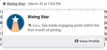 Facebook Grupları özellikleri nasıl kullanılır, Yükselen Yıldız grup rozeti örneği