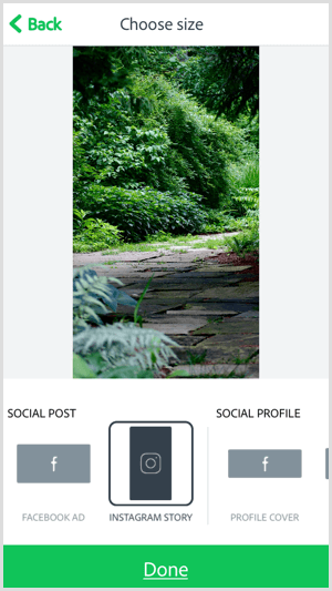Adobe Spark Post mobil uygulamasıyla bir boyut seçin.