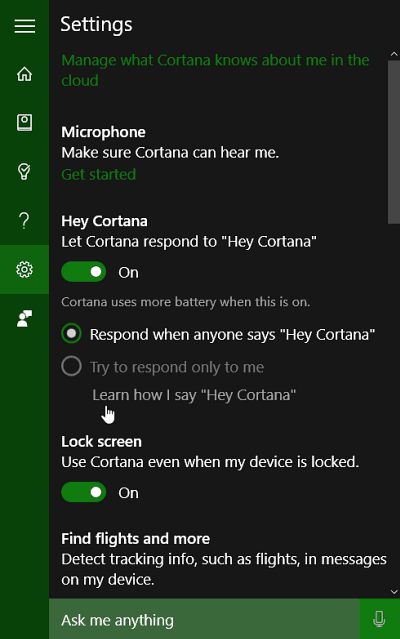 Cortana Ayarları