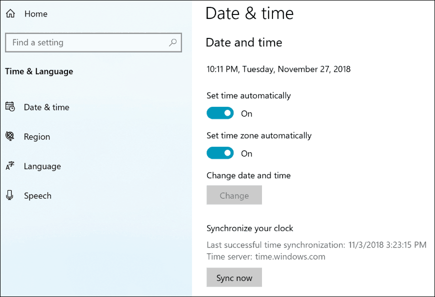 Windows 10 19H1 Senkronizasyon Saati Ayarları
