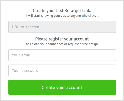 RetargetLinks ile bir hesap oluşturun.