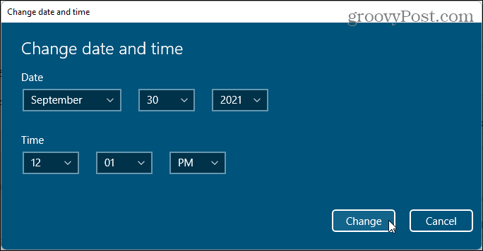 Windows 11'de tarih ve saati değiştir iletişim kutusu