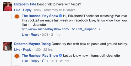 rachel ray show facebook yorumu cevaplar örnek