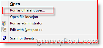 Vista ve Server 2008 için Windows Gezgini Bağlam Menüsüne Farklı Kullanıcı Olarak Çalıştır Ekle:: groovyPost.com