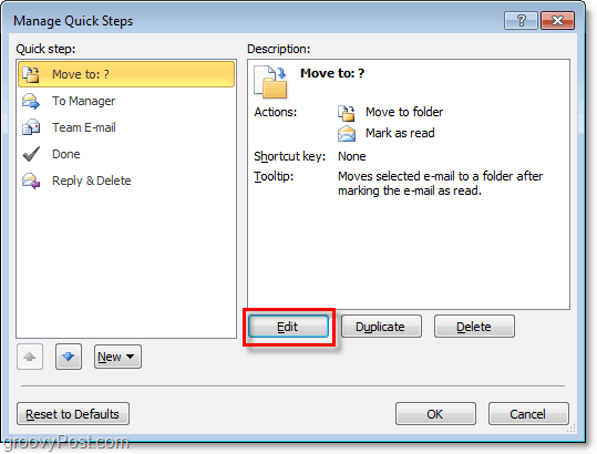 Outlook 2010'da hızlı adımları düzenle