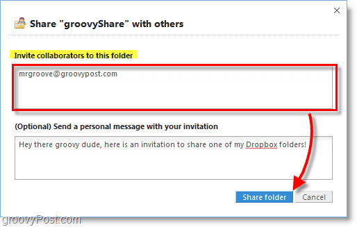 Dropbox ekran görüntüsü - kullanıcıları paylaşım klasörünüzü kullanmaya davet edin