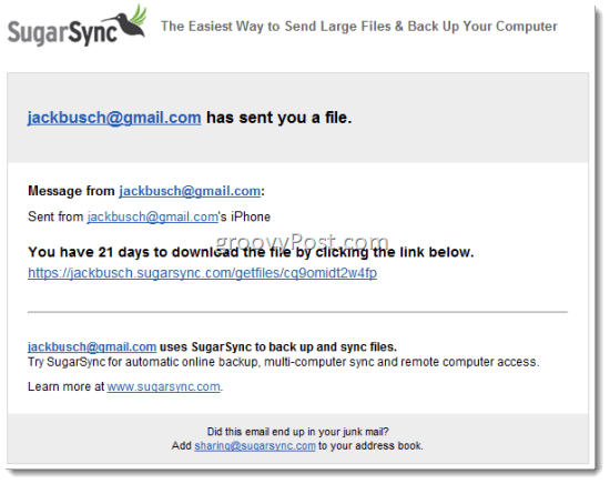 SugarSync Dosyaları E-posta ile Paylaşma