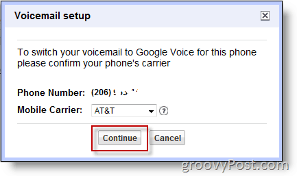 Ekran görüntüsü - Google olmayan numarada Google Voice'u etkinleştir