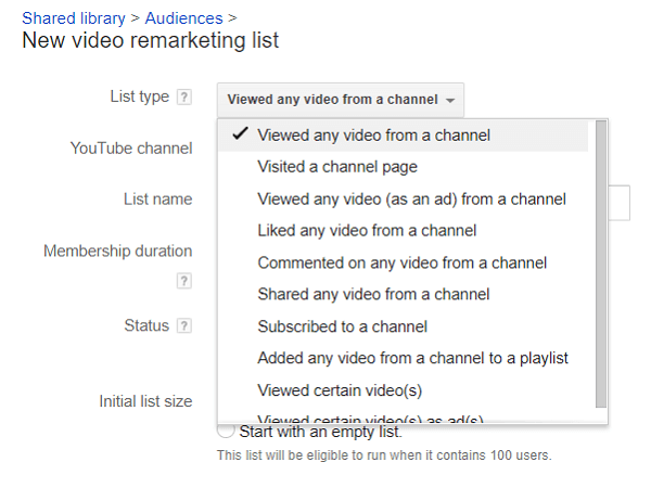 YouTube izleyicileri listelerinizi yeniden pazarlama için bölebilirsiniz.