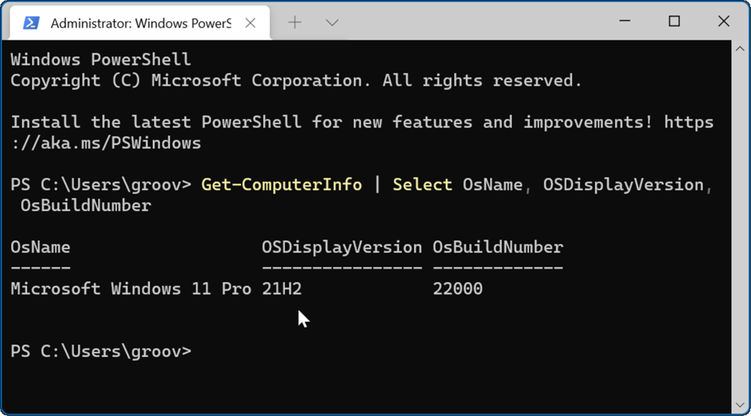 PowerShell Komutu Windows 11 Sürümü