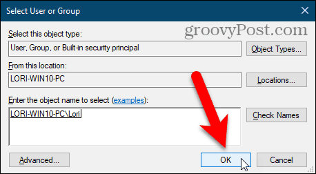 Windows Kaydı'nda Kullanıcı veya Grup Seç iletişim kutusunu kapatın