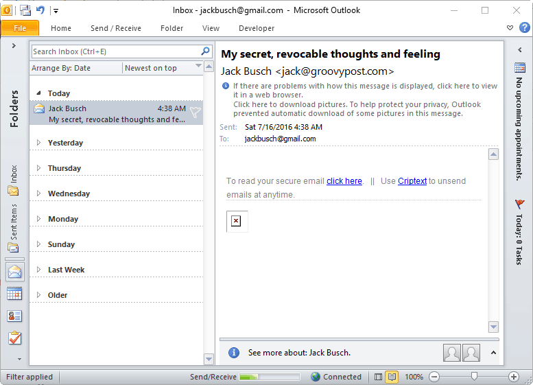 Outlook'ta güvenli criptext e-postası