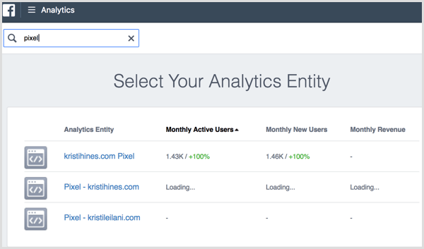 Facebook Analytics web sitesi