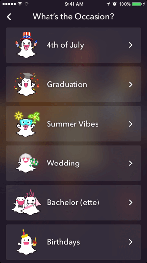 Snapchat geofilter'ınız için bir tema seçin.