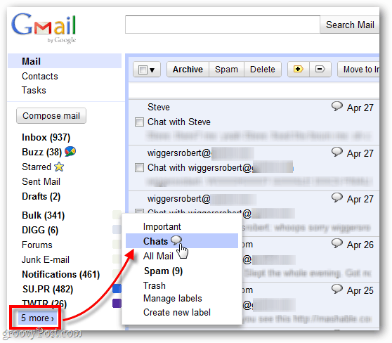 Gmail'de eski kaydedilmiş sohbetleri bul