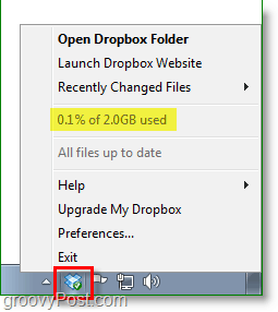 Dropbox ekran görüntüsü - Dropbox sistem tepsisi simgesi