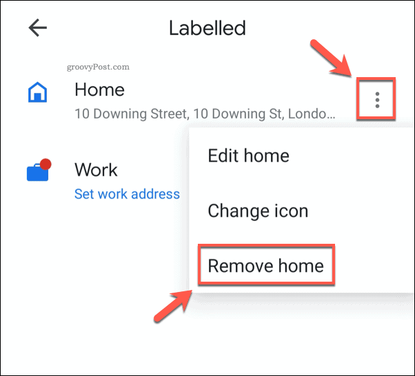 Google Maps mobile'da kayıtlı bir ev adresini kaldırma