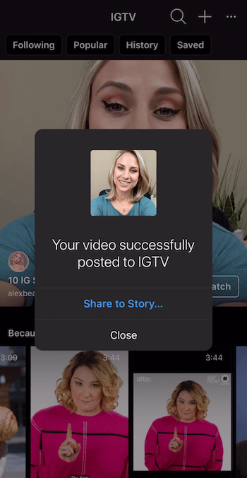 IGTV videosunu Instagram Hikayelerinde paylaşma istemi