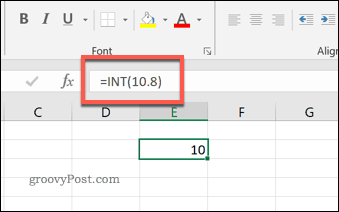 Excel'deki INT İşlevi