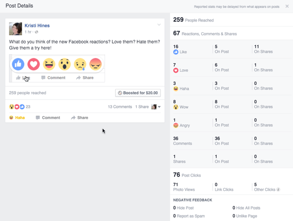 Facebook tepkileri gönderiden etkileşim