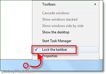 Windows 7'de görev çubuğunu kilitleme