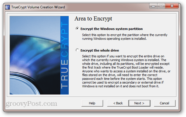 TrueCrypt: Windows sistem bölümünü vs tüm sürücüyü şifrele