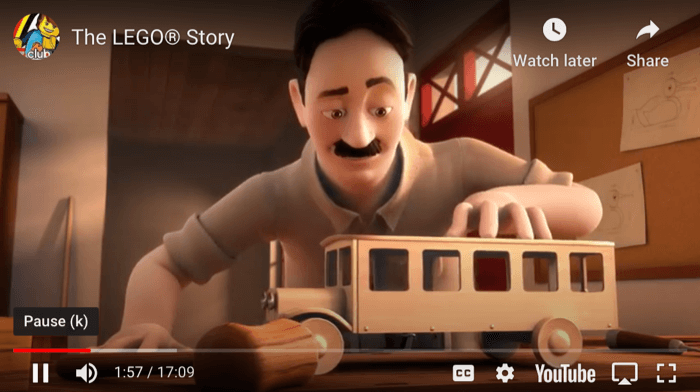 1:57 işaretindeki lego hikayesi youtube videosundan ekran görüntüsü