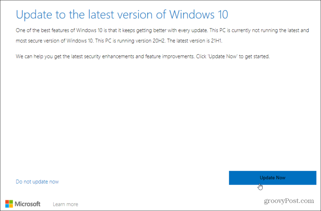 en son Windows 10 sürümüne güncelleme