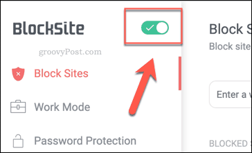 Chrome'daki BlockSite etkinleştirme düğmesi