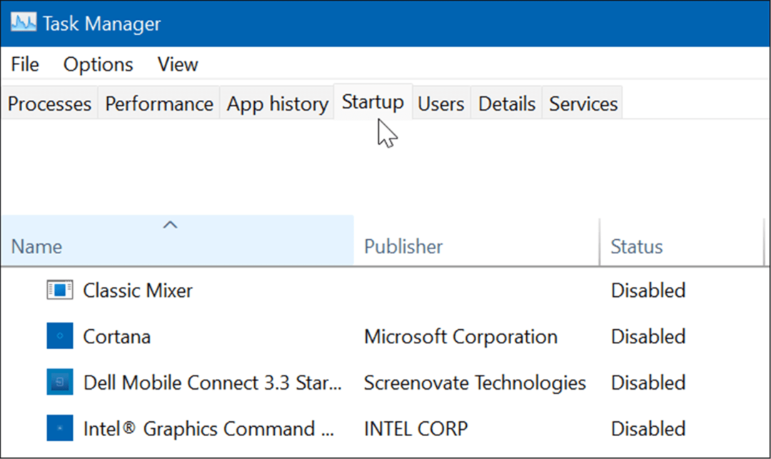 Görev Yöneticisi Başlangıç ​​sekmesi Windows 11
