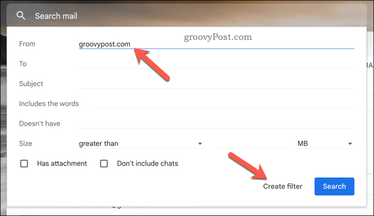 Gmail filtresi oluştur