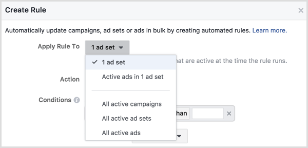 Facebook Reklam Yöneticisi kural oluştur