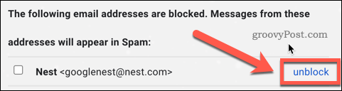 Gmail ayarlarında bir kullanıcının engellemesini kaldırma