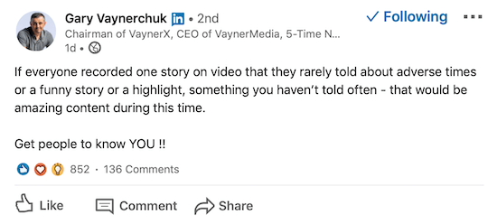 Gary Vaynerchuk'tan LinkedIn salt metin yayını