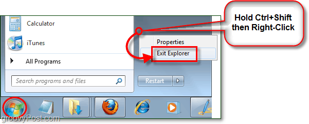 yeniden başlatmadan Windows 7'de explorer nasıl yeniden başlatılır