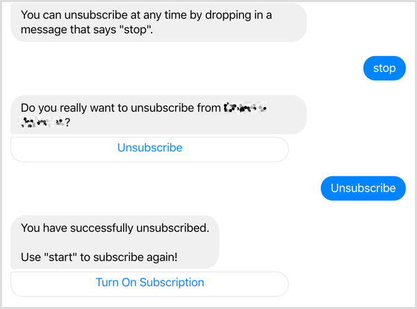 Kullanıcı bu Facebook Messenger sohbet robotuna olan aboneliğini iptal etti.