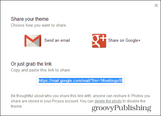 Gmail Özel Temalar tema bağlantınızı paylaşır